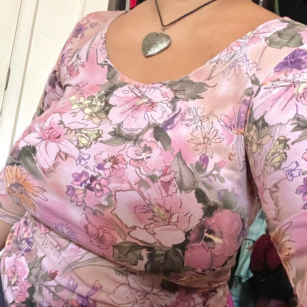 pink floral blouse